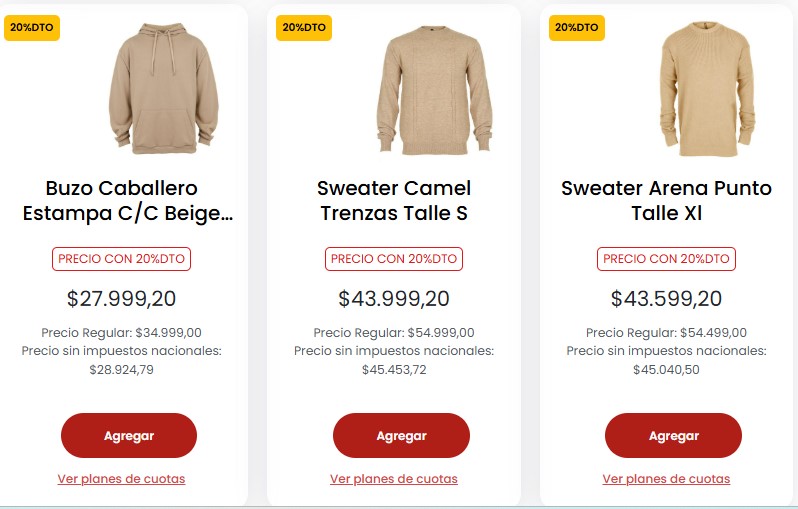 Algunos de los precios de buzos y sweaters baratos que vende el supermercado Coto