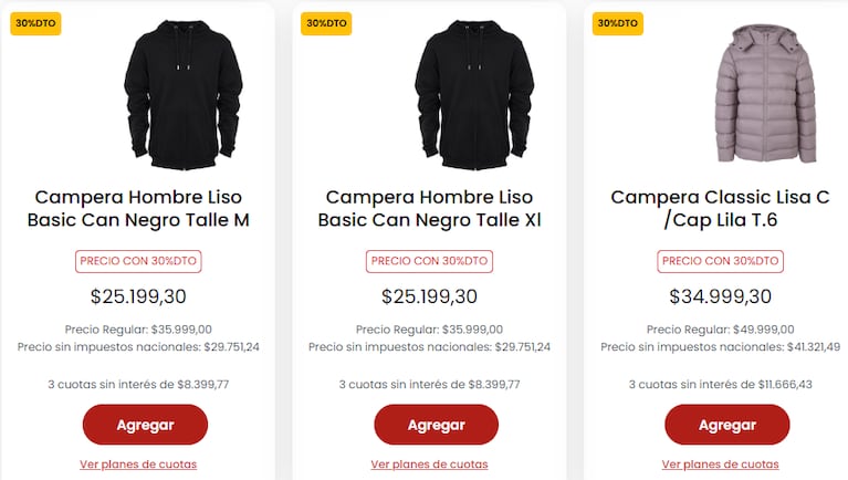 Ofertas de camperas en Coto. (Foto: Coto)