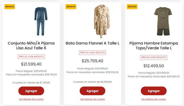 Algunos de los pijamas de Coto. (Foto: Coto)