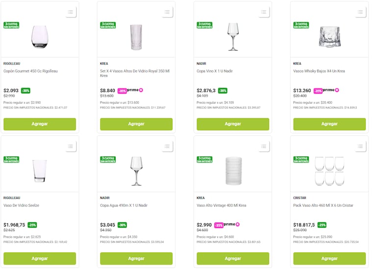 Algunos de los vasos y copas con descuento en Jumbo (Foto: Jumbo).