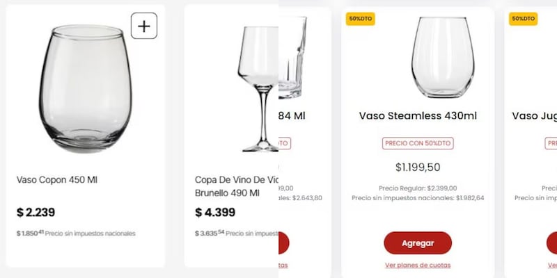 Liquidan vasos y copas en supermercados, con precios desde $1050 y descuentos del 50%: dónde conseguirlos